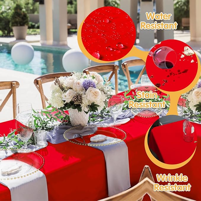 BRILLMAX 6 Pack Red Tablecloths 90 x 156 Inch for 8ft Rectangle Tables - 150 GSM Polyester Fabric, Floor Length Drop, Water, Stain & Wrinkle Resistant Cloth Cover for Wedding Reception Banquet