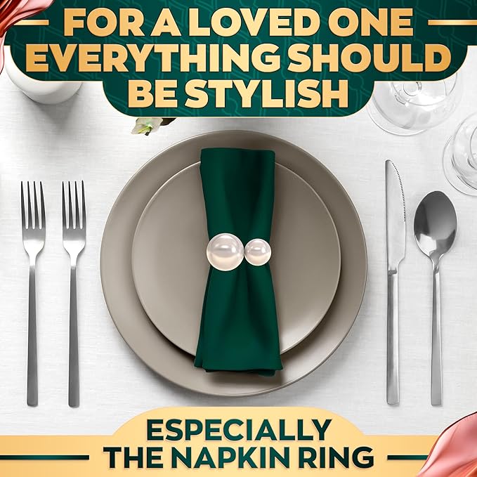 Gold Pearl Napkin Rings Set of 12 – Easter Napkin Rings | Easter Table Decor with Faux Pearls | Reusable, Metal & Scratch-Resistant Finish - for Weddings, Banquets, Holiday Easter Dinner & Gift Giving