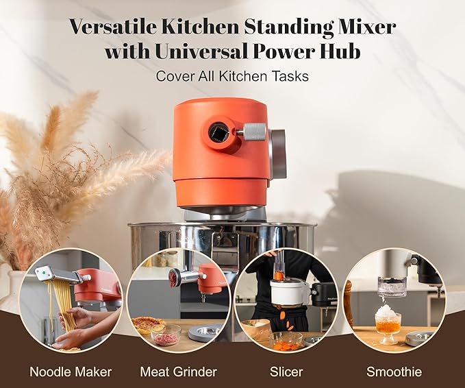 Kraftsman All-Metal Stand Mixer 5.3-Quart - Professional Kitchen Electric Food Mixer with Stainless Steel Mixing Bowl & Attachments for Baking, Dough & Cake, 8-Speed Control & Timer (Orange)