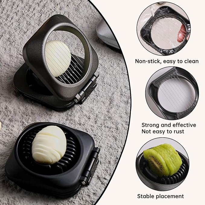 Egg Slicer, 2 in 1 Egg Slicer for Hard Boiled Eggs, Stainless Steel Wire Egg Slicers, Kitchen Multipurpose Egg Cutter with Storage Box, for Cutting Eggs, Strawberries and Cherry Tomatoes (Silver)