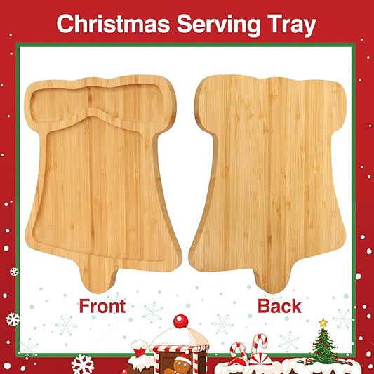Christmas Serving Tray, Bell Shape Charcuterie Board, Bamboo Serving Platter Dish for Holiday Party Food Tray for Cheese Snack Fruit 10 x 8.7 x 0.6 Inches