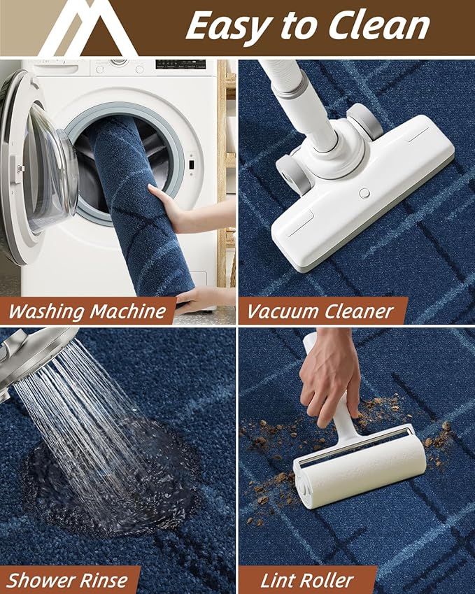 COSY HOMEER Kitchen Mats, 2 PCS Kitchen Rug Non Slip Washable, Absorbent Runner Rugs for Kitchen Floor, Polyester Kitchen Sink Rug 20"x32" + 20"x48"(Blue)