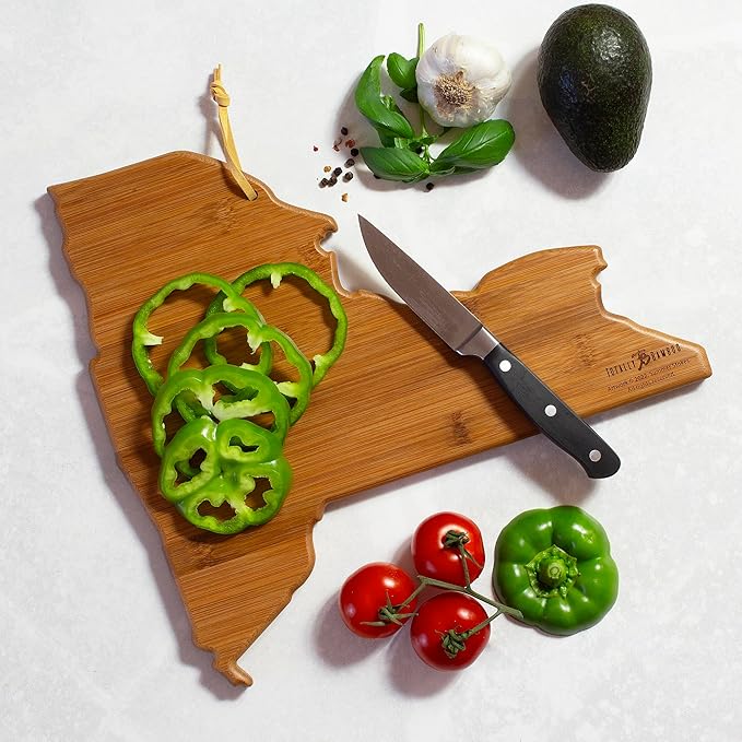 Totally Bamboo New York State Shaped Cutting Board and Charcuterie Serving Platter with Artwork by Summer Stokes, Includes Hang Tie for Wall Display