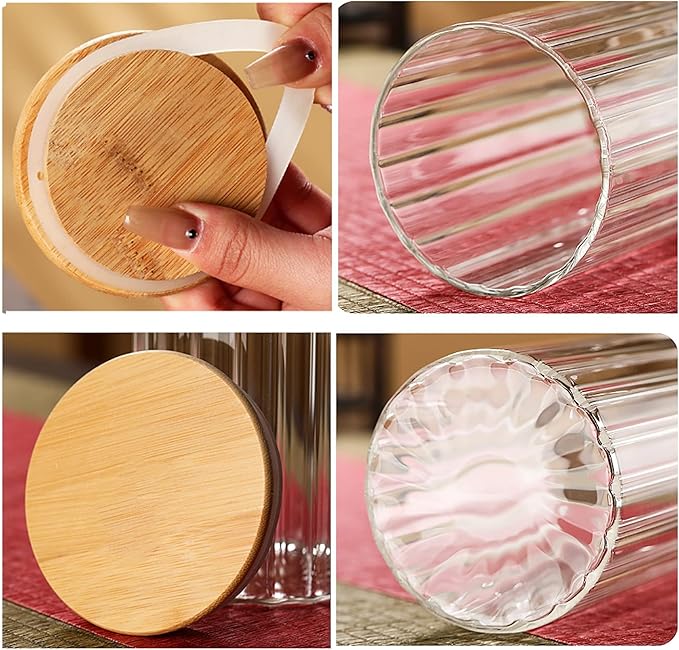Glass Jar Sugar Container with Bamboo Spoons Lids 16 oz Sugar Bowl Coffee Bar Food Storage Jar Cereal Nuts Salts Coffee Tea Flour Sugar Container Spice（2Pack）