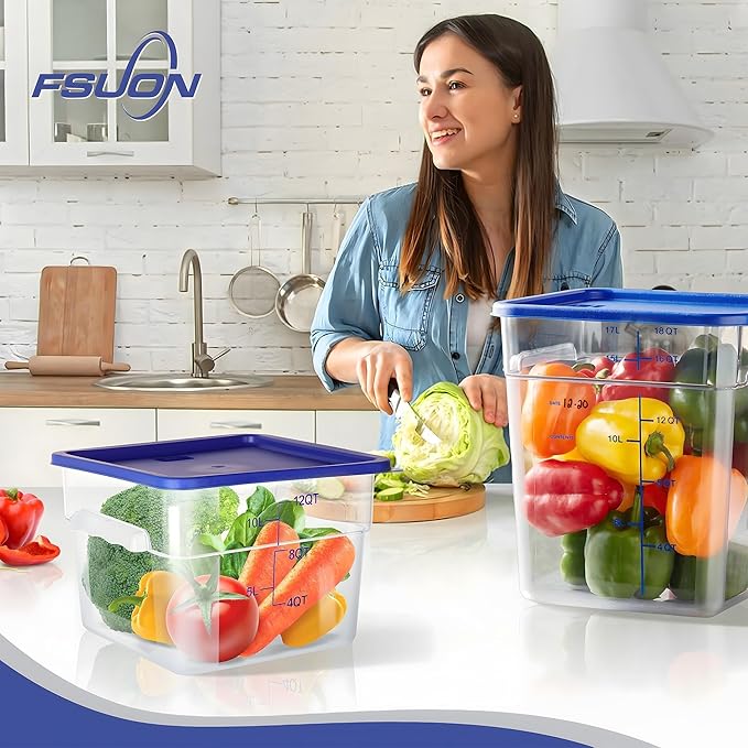FSUON 4 Pack Clear Food Storage Containers with Lids and Handles Polycarbonate Square Commercial Food Containers, NSF (12Qt)