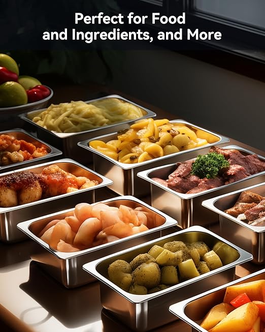 ZeroPone 6 Pack Hotel Pans, 1/3 Size 6" Deep Stainless Steel Steam Table Pan 22 Gauge Anti Jam Commercial Food Pans for Hotel, Party, Buffet, Catering Supplies