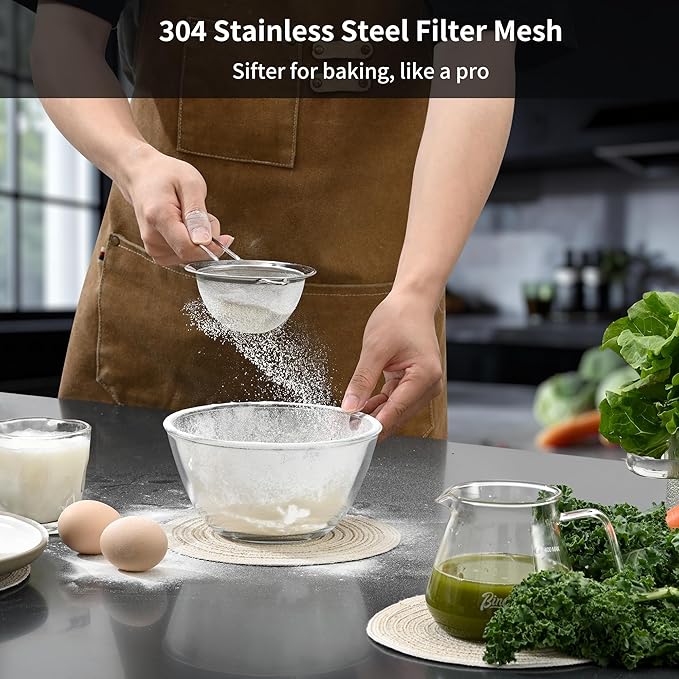 Premium 304 Stainless Steel Fine Mesh Strainer – Multi-Use Colander, Sieve, and Filter for Rice, Juice, Quinoa, Flour, Baking, Cooking, and Meal Prep – Durable, Easy-to-Clean Kitchen Tool