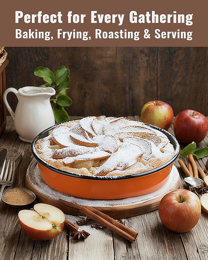 MCCSI Round Pizza Cake Baking Pan 10 Inch Enamel Steak Ham Roasting Dish, Cookie Bread Bakeware Sheet, Non-Stick Non-Toxic Oven Dishwasher Safe Mom's Christmas Gift