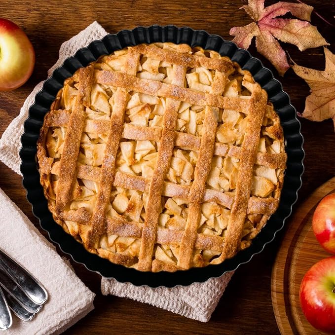 Mooisco 8 Inch Tart Pan Fluted Fruit Pie Pans With Removable Base Nonstick Coating Tarts Molds for Baking Supply For Pizza Tartlet Cake Quiche