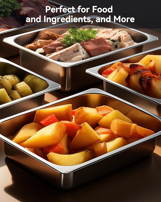 ZeroPone 4 Pack Full Size Hotel Pans with Lids, 2.5" Deep Stainless Steel Steam Table Pan with Lid, 22 Gauge Anti Jam Commercial Catering Food Pans for Hotel, Home, Party, Restaurant, Buffet