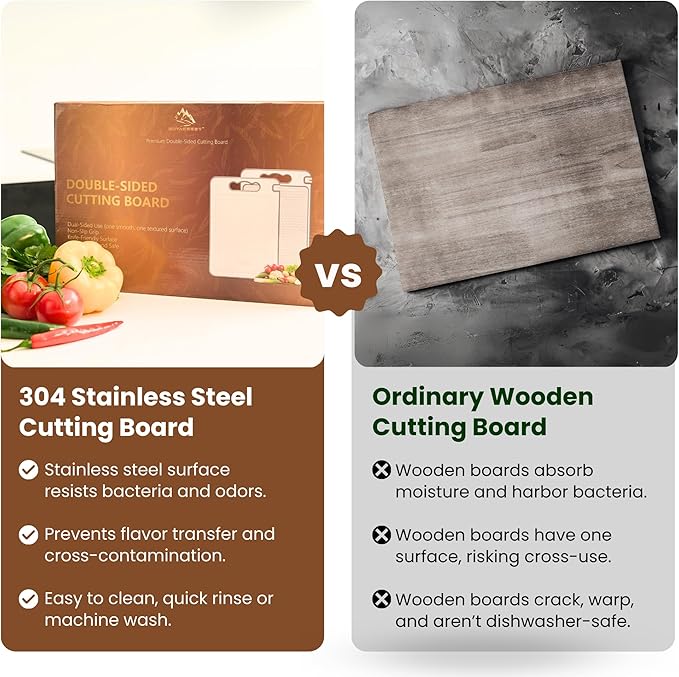 NovaCrest Steel Cutting Boards for Kitchen – Heavy-Duty, Rust-Resistant Cutting Board Stainless Steel – Dishwasher Safe Metal Chopping Board for Kitchen, Meat, Vegetables & More
