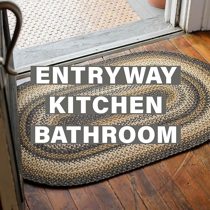 Homespice Kilimanjaro Braided Jute Rug 20x30 - Black Braided Rug for Kitchen for Primitive Decor, Durable, No Shed Jute for Easy Maintenance