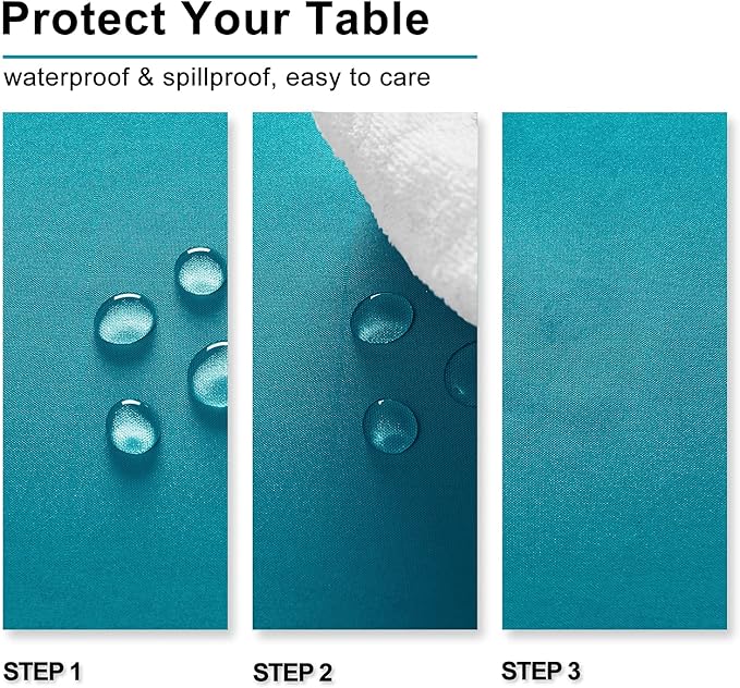 Hiasan Rectangle Tablecloth - Water Resistant and Spillproof Kitchen Washable Polyester Fabric Table Cloth for 6 Foot Tables, 54 x 80 Inch, Turquoise
