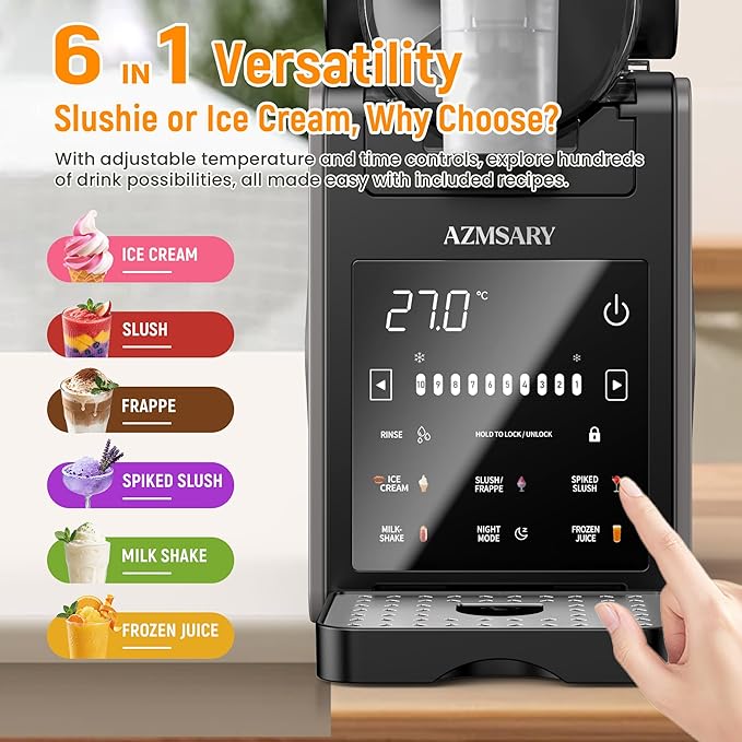 Slushie Machine, 85oz Ice Cream Machine & Slushy Machine for home, with LED Display, 6 Preset Programs for Margaritas, Frappés, Milkshakes, and Soft Serve, Automatic Cleaning, No Ice Needed