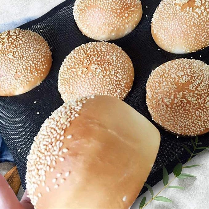 Dioycli Silicone Hamburger Bun Pan, Perforated Mesh Burger Bun Molds, 8 Cavities, Black