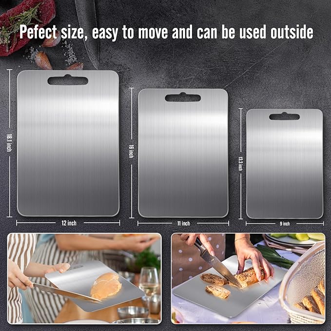 100% Titanium Cutting Board for Kitchen - Dishwasher Safe Chopping Boards with Handle, Reversible Charcuterie Board for Home Counter Outdoor Camping Housewarming Gifts for Women (18 x 12)