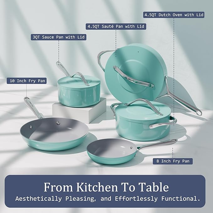 Nonstick Ceramic Frying Pan 8 inch for All Stovetops, PTFE/PFOA/PFAS Free, Even Heat Distribution Oven Safe up to 500°F, Healthy Non Toxic Skillet with Stay-Cool Handle, Caribbean Blue