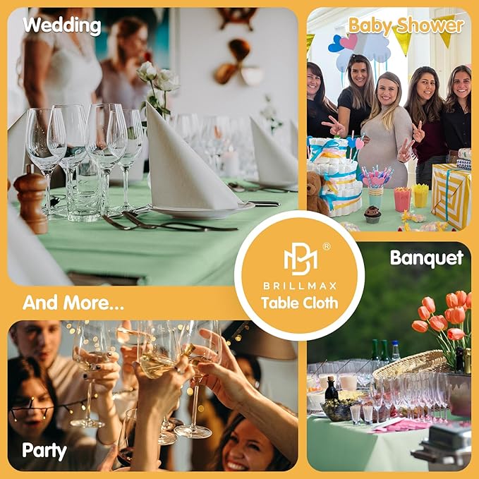 BRILLMAX 10 Pack Sage Green Tablecloths 60 x 126 Inch for 8ft Rectangle Tables - 150 GSM Polyester Fabric, 15" Standard Drop, Water, Stain & Wrinkle Resistant Cloth Cover for Wedding Dining Buffet