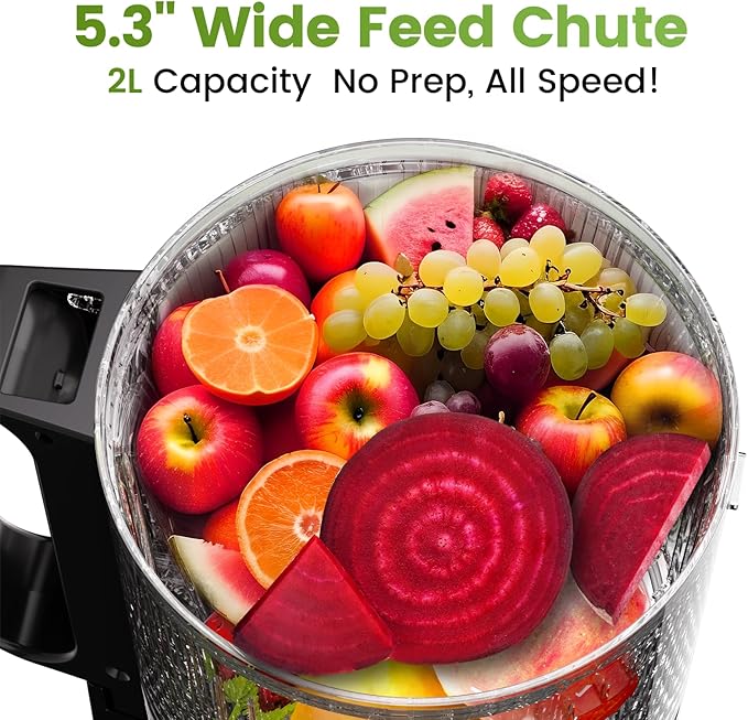 Cold Press Juicer Machines, High Nutrient Retention, 99% Juice Yield, 5.3" Wide Feed Chute for Whole Fruits & Vegetables, Quiet Slow Masticating Juicer, BPA-Free, Easy to Clean