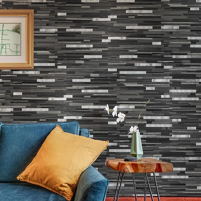 20 Sheets Peel and Stick Tile Backsplash, Black with Metal Gold Look Stick on Tile Upgrade Your Kitchen Backsplash, RV, Fireplace