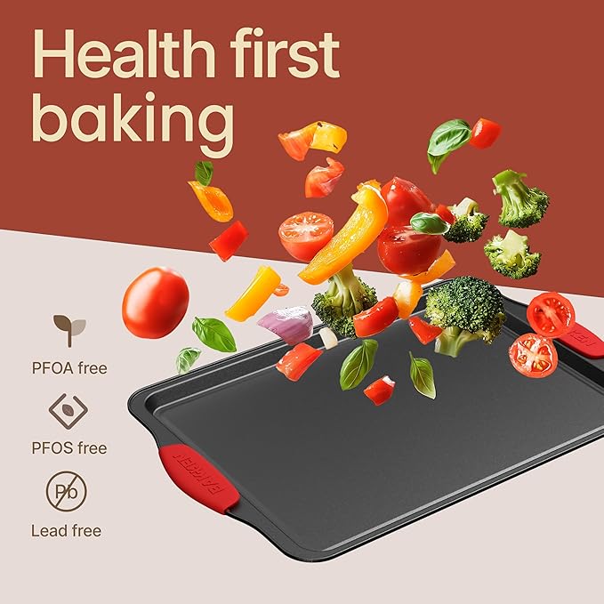 BAKKENMASTER 18-Piece Kitchen Oven Baking Set: Nonstick Gray Marble Coating, Carbon Steel Bakeware, Silicone Handles, Dishwasher Safe, Professional Quality, PFOA-Free