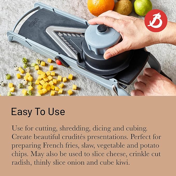 de Buyer LA MANDOLINE VIPER - Stainless Steel Dicing Tool - Ideal for Cutting Fruits & Vegetables in Varying Thickness & Style - Includes Two Julienne Blades - Made in France