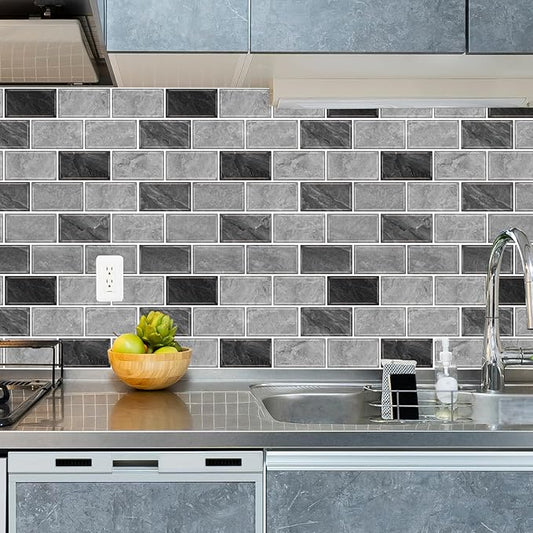 URCOLOR 10-Sheet Peel and Stick Backsplash for Kitchen,12"x12" Self Adhesive Wall Tiles Stick on Back Splashes for Bathroom Gray Marble Look