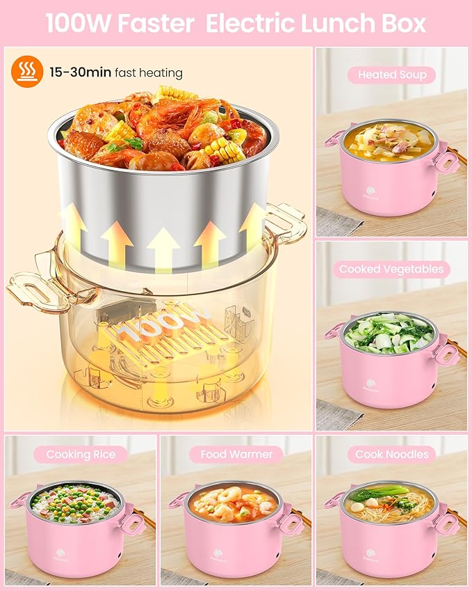Portable Electric Lunch Box,Food Warmer Cooker,12/24/110V Heated Lunch Box for Car/Truck/Office- Ideal for Men & Women Gifts,100W Mini Portable Food Warmer Heater,Warming Soup & Meal,Smart Keep Warm