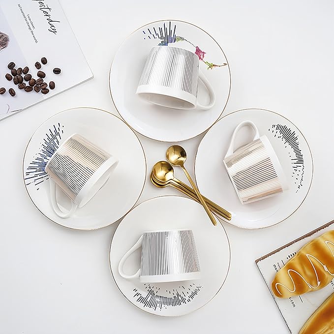 Old Craftsmen's Coffee Cup and Saucer Sets 8.45oz Unique Dynamic Mirage Reflection Tea Cup Luxury Porcelain Mirror Ceramic Mug Gifts for Cappuccino Espresso 250ml Lion