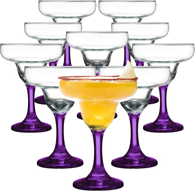 DISCOUNT PROMOS 10 Margarita Glasses Set, 9 oz. - Classic, Smooth, Barware, Glassware - Purple