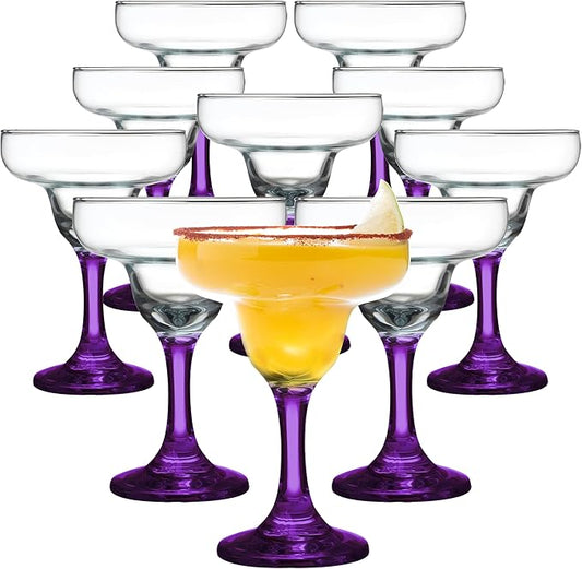DISCOUNT PROMOS 10 Margarita Glasses Set, 9 oz. - Classic, Smooth, Barware, Glassware - Purple