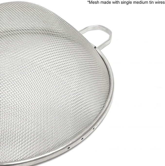 TrueCraftware- 10-Inch Single Medium Tin Mesh Strainer 13" Handle Length Wooden Handle- Kitchen Utensil Food Strainer Skimmer Spoon for Cooking Sieve Sifters Rice Quinoa Pasta Fruits Vegetable