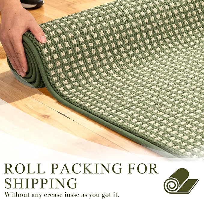 Kitchen Rugs,Non Slip Kitchen Mats for Floor-Thick Stain Resistant Kitchen Floor Mat Runner Carpet for Hallways Entryway Laundry Room Washable(24"x35"+24"x71",Green)