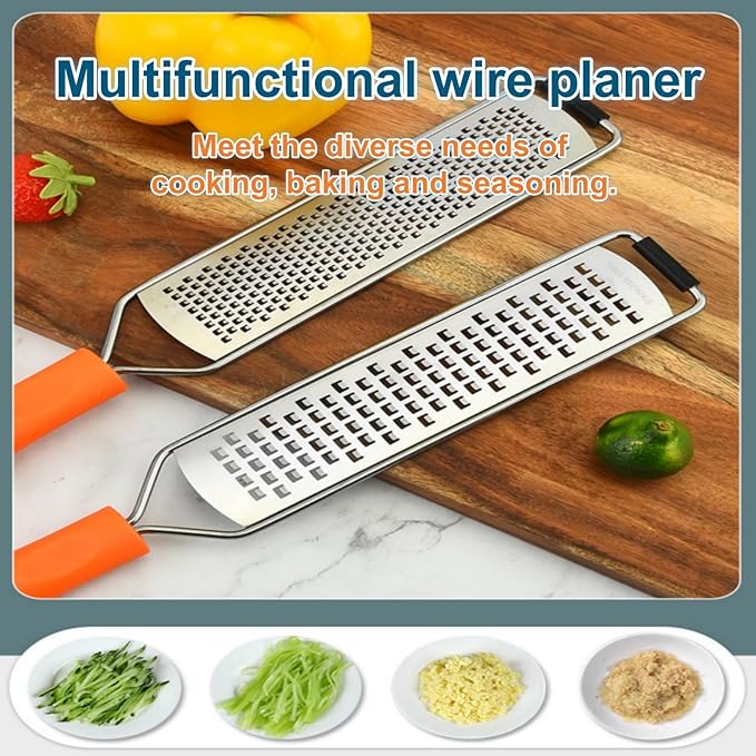 1Pcs Stainless Steel Lemon Zester & Cheese Grater – Razor-Sharp Multi-Purpose Grater for Citrus, Parmesan, Garlic & More, Non-Slip Grip, Safety Cover & Dishwasher Safe