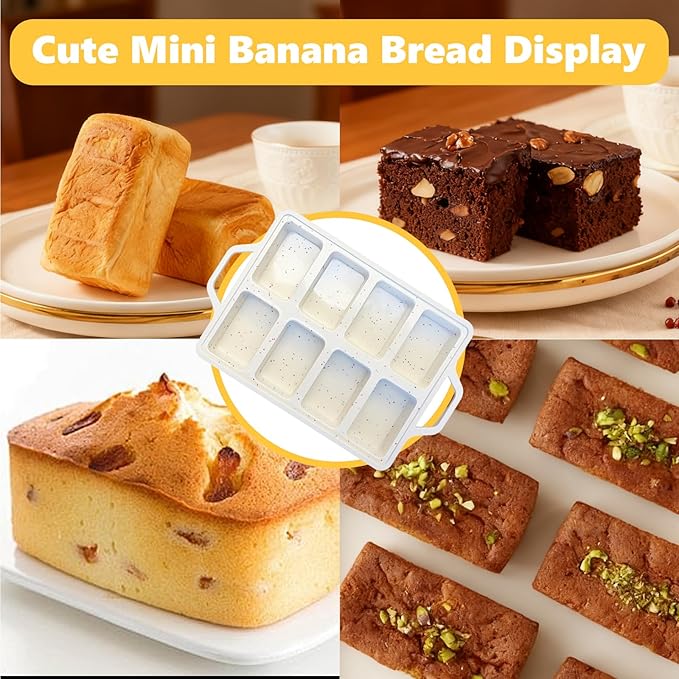 2Pack Silicone Mini Loaf Pans with Metal Frame, Nonstick 8 Cavity Mini Loaf Pans, Small Bread Pans for Baking, Tiny Meatloaf Pan with Metal Reinforced Frame for Baking Cornbread, Brownie