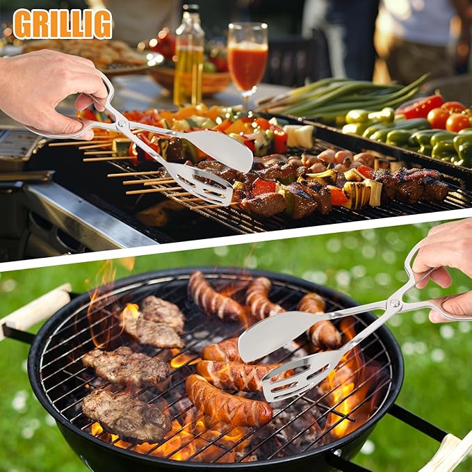 4 Pack Serving Tongs for Buffet Party Catering, Stainless Steel Salad Tongs with Scissor Handles, Thickening Food Scissor Tongs, Suitable for Cooking, Baking, BBQ, Restaurants and Home Kitchen