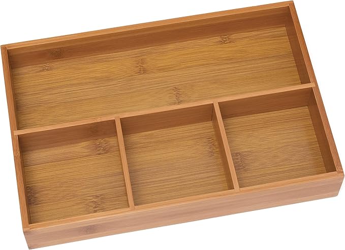 Lipper International 824, Bamboo Wood 4-Compartment Organizer Tray, 11 5/8" x 7 7/8" x 1 3/4"