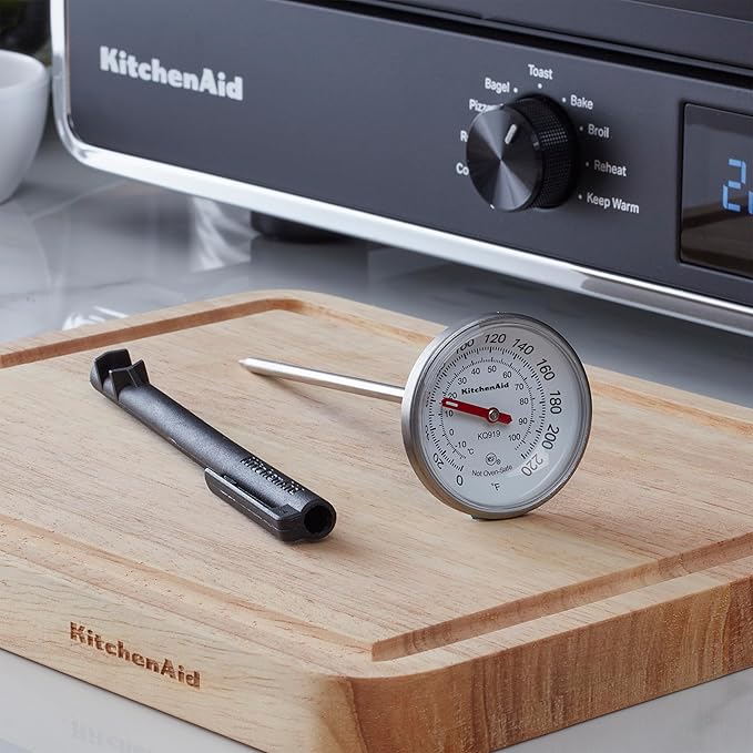 KitchenAid KQ919 Analog Instant Read Food and Meat Thermometer with 1.75-inch Dial, Recalibration Feature, Black Storage Sleeve