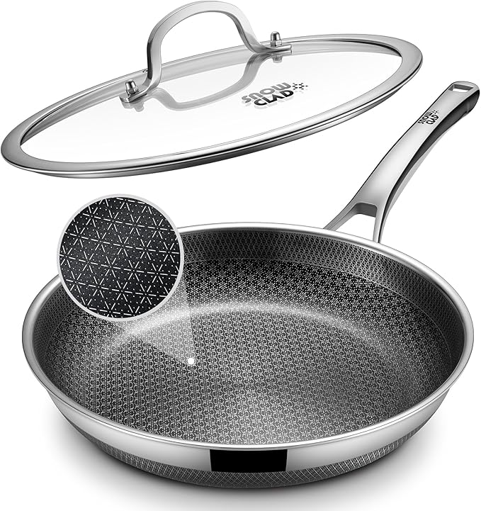 Yonida Non Stick Frying Pans, 12-inch with Lid, Hybrid Frying Pans Nonstick Upgrade,non stick Skillets Stainless Steel, Dishwasher & Oven-Safe, Induction Compatible Cooking Pan, PFOA Free Cookware
