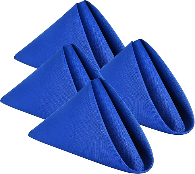 Wolkemer Set of 4 Royal Blue Cloth Napkins 17 x 17 Inches Solid Washable Polyester Dinner Napkins with Hemmed Edges for Dinners Parties Weddings Banquets Events Table Decoration