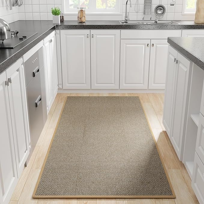 Kitchen Rug, Rubber Non Slip Kitchen Rugs Washable, Absorbent Runner Mat for Floor, Machine Washable Standing Mats for in Front of Sink, Door, Laundry, Entryway, Hallway (Brown, 71" × 35.5")