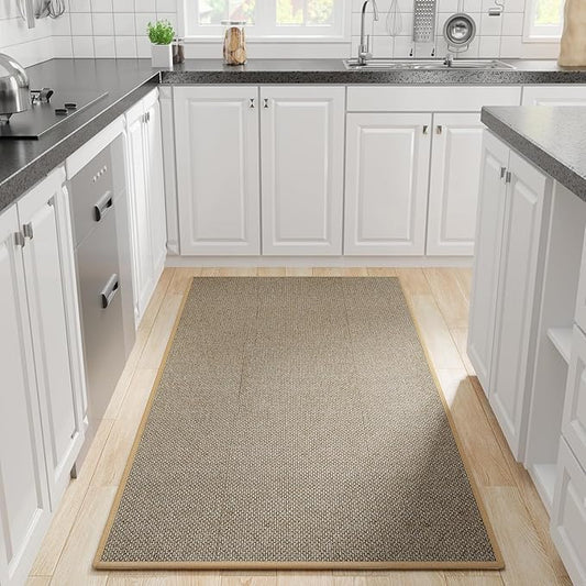 Kitchen Rug, Rubber Non Slip Kitchen Rugs Washable, Absorbent Runner Mat for Floor, Machine Washable Standing Mats for in Front of Sink, Door, Laundry, Entryway, Hallway (Brown, 71" × 35.5")