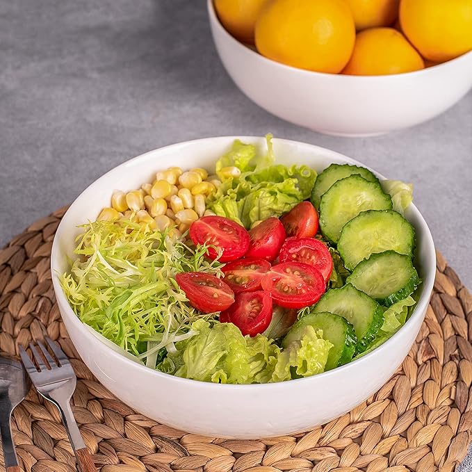DELLING 60 Oz Large Serving Bowls Set, 8" White Soup Bowls Salad Bowls Serving for Kitchen, Ceramic Mixing Bowls For Eating Pasta, Noodle, Fruit Vegetable, Ramen, Microwave & Dishwasher Safe, 3 Pack