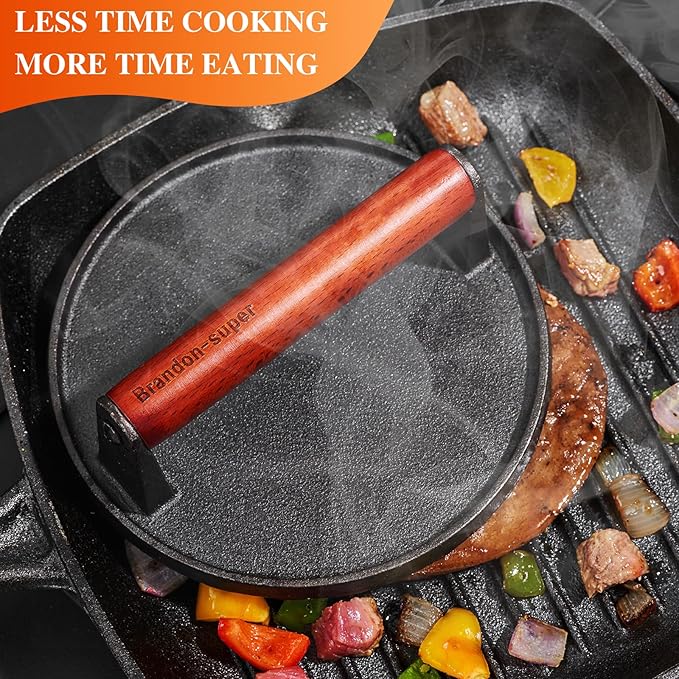 Brandon-super Smash Burger Press Two-Piece Set - Impurity-Free Cast Iron Meat Bacon Griddle Hamburger Smasher Tool