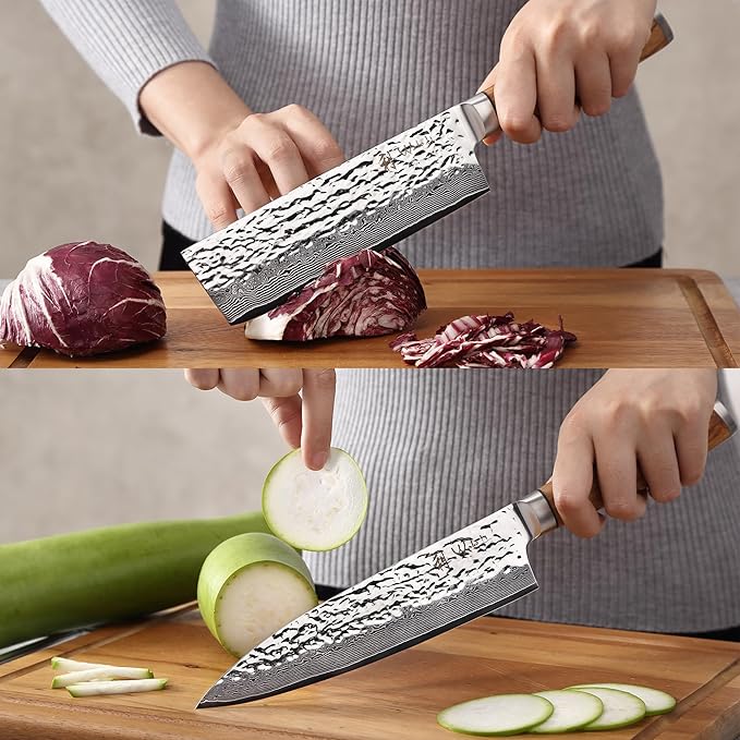 Wakoli Damascus Knife Block Set – 4-Piece Professional Kitchen Knives with Magnetic Block – Kitchen Knife Set made of 67-Layer Damascus Steel Blades & Ergonomic Zebrawood Handles
