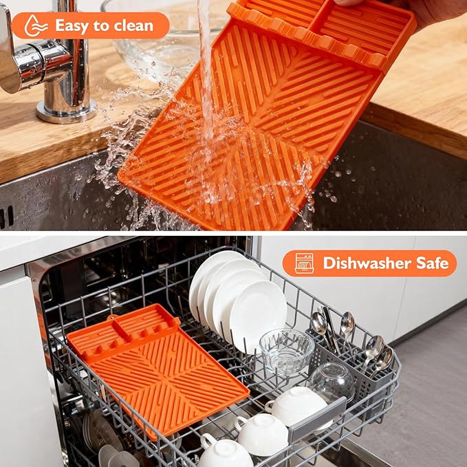 Silicone Griddle Tools Mat for Blackstone griddle accessories, Reusable grill accessories, Spatula Silicone Mat with Drip Pad for Outdoor Grill Side Shelves 16 * 11.5 inches （Orange)