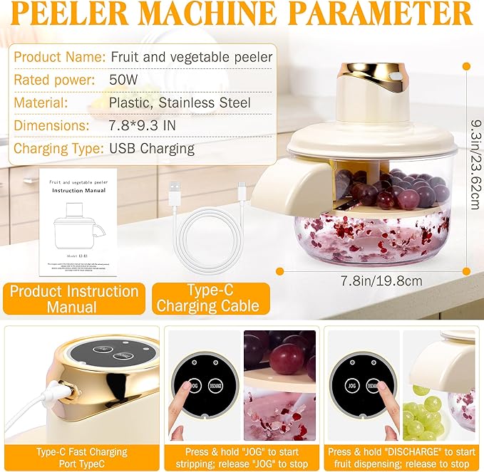 Automatic Grape Peeler Machine, Electric Garlic & Cherry Tomato Peeler Skin Remover Tool for Small Fruits, 20s Fast Peeling, Effortless Peeling Gadget for Home Kitchen Use