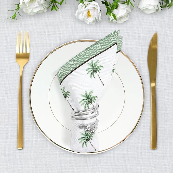Palm Trees Print Cloth Napkins 100% Cotton, 18" X 18" Dinner Napkins Cloth Set, Washable Napkins for Home, Kitchen, Dinner, Party, Wedding, Cocktail, Set of 6