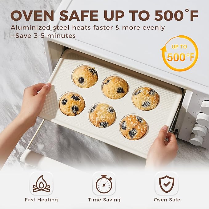 HONGBAKE 24 Cup Nonstick Ceramic Mini Muffin Pan, Non-toxic Mini Cupcake Pans, Muffin tin for Baking, Heavy-duty Aluminized Steel Cupcake Tray with Diamond Texture, Easy To Clean, Cream