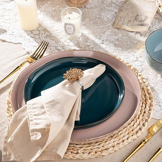 AmorArc Ceramic Dinnerware Sets for 4, 12 Pieces Handpainted Plates and Bowls Set with Rustic Terracotta Underside, Scratch Resistant Stoneware Dishes Set, Dishwasher & Microwave Safe, Multi-Color